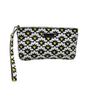 VERA BRADLEY | Fanfare Pattern Wristlet Small Bag zippered Black Yellow White